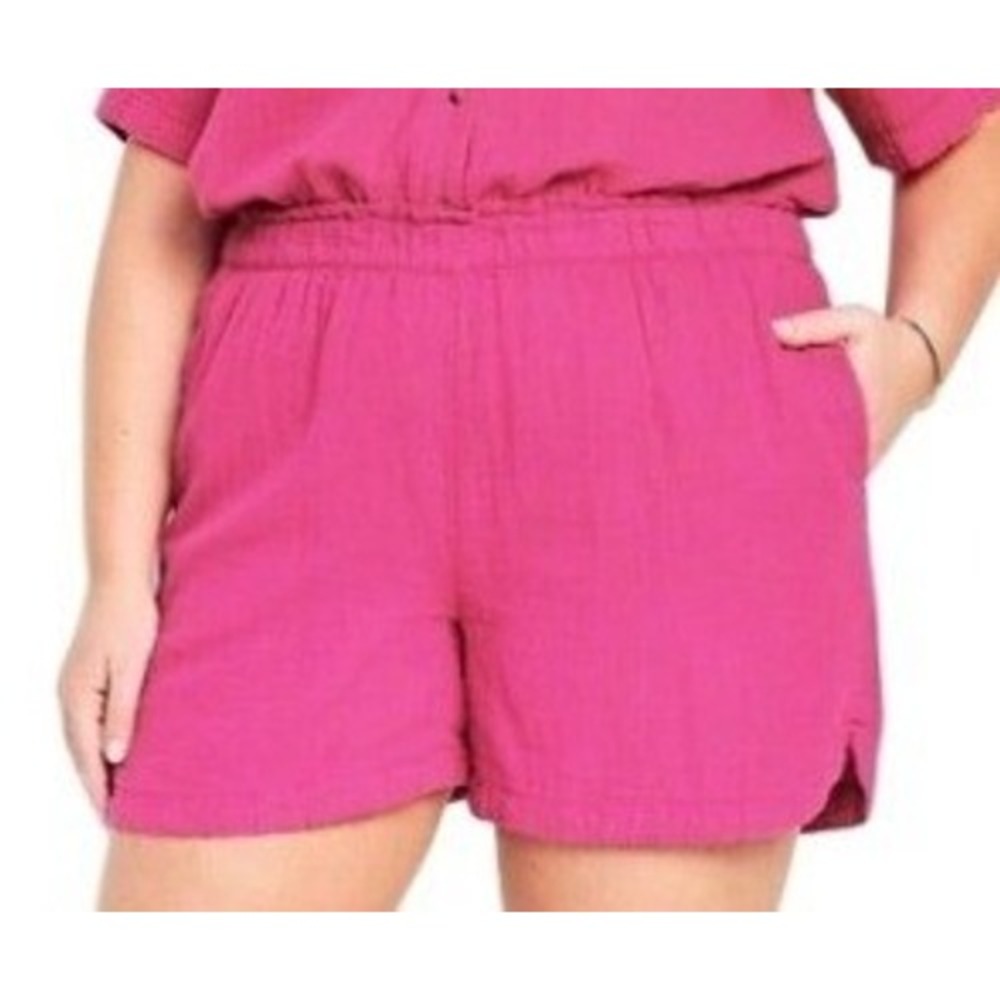 Old Navy Womens 3X High Waisted Crinkle Cotton Gauze Shorts Pink NWT